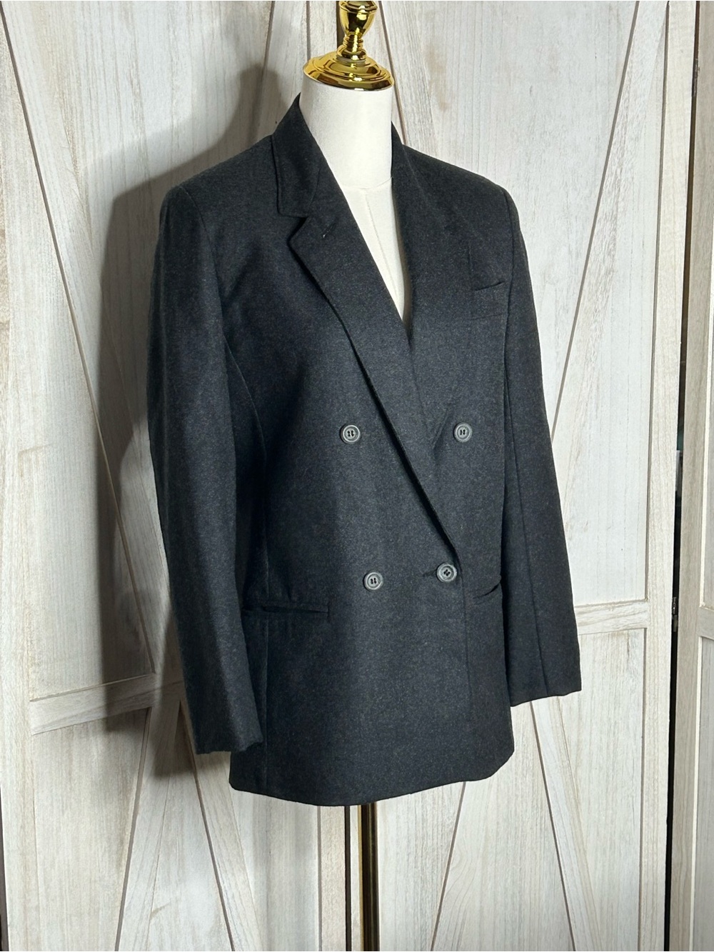 Vintage David Benjamin Dark Academia Double-Breasted Charcoal Wool Blazer Sz 7 - Picture 2 of 9